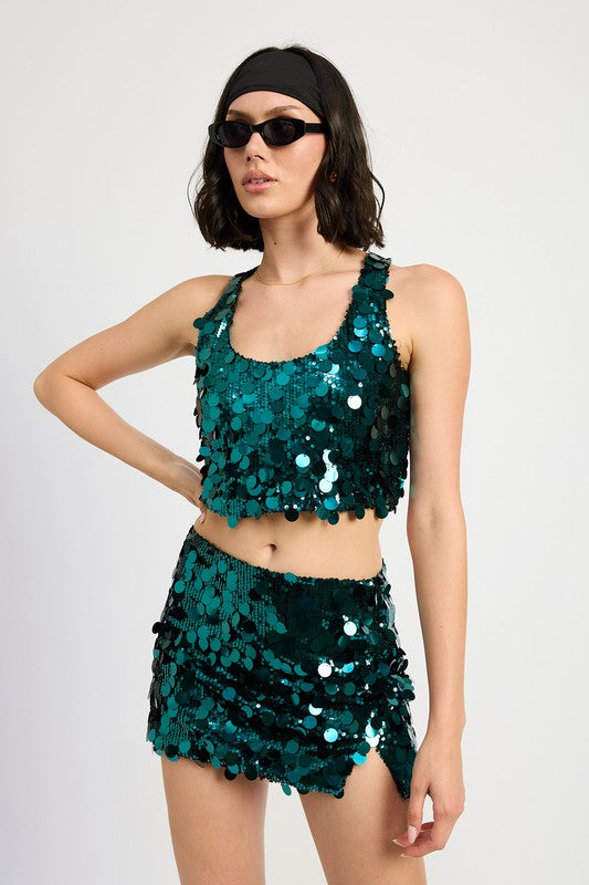 Sequin Mini Skirt With Slit - Emory Park