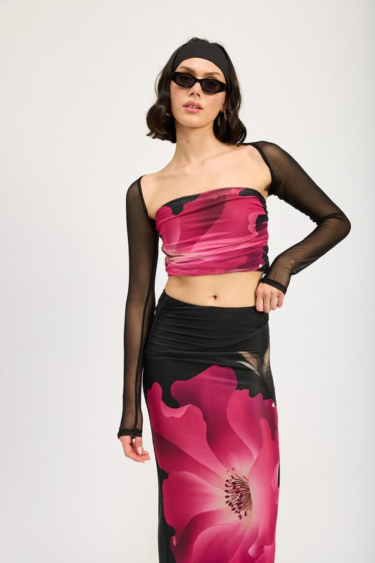 Mesh Print Tube Top With Detachable Shrug - Emory Park