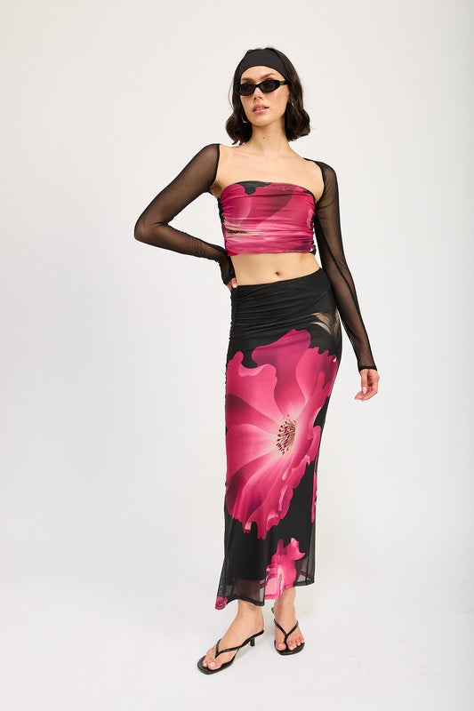 Mesh Print Tube Top With Detachable Shrug - Emory Park