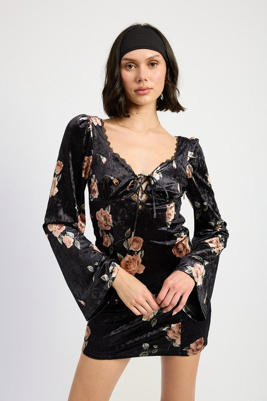 Lace Up Floral Dress With Open Back - Emory Park