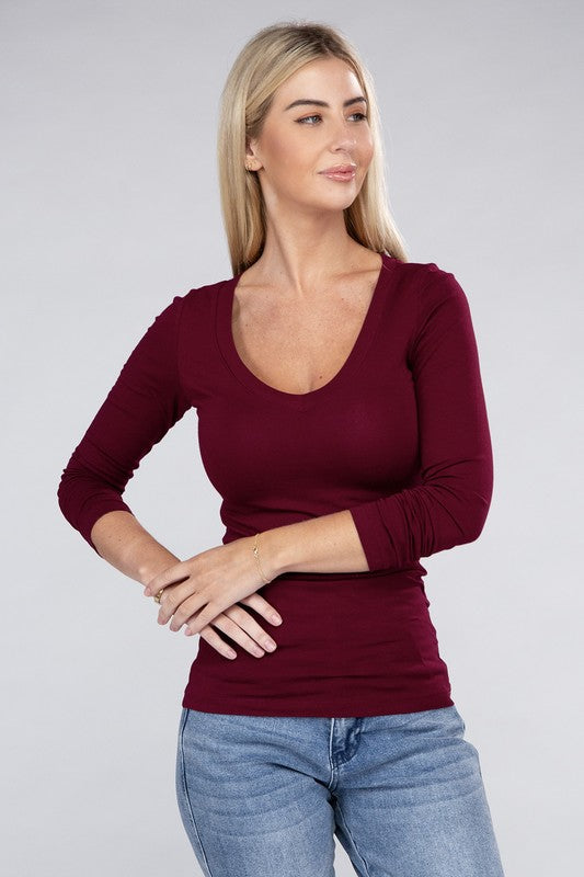 Essential V-Neck Long Sleeve T-Shirt - Ambiance Apparel