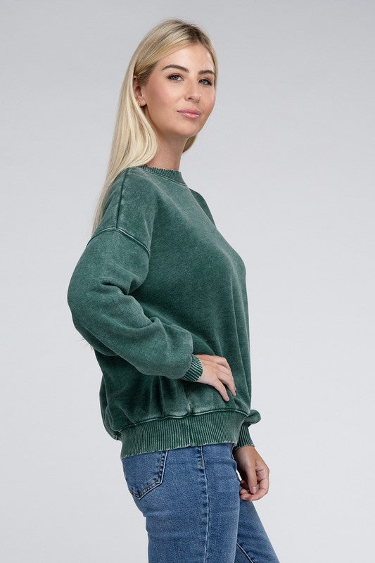 Acid Wash Fleece Oversized Pullover - Zenana