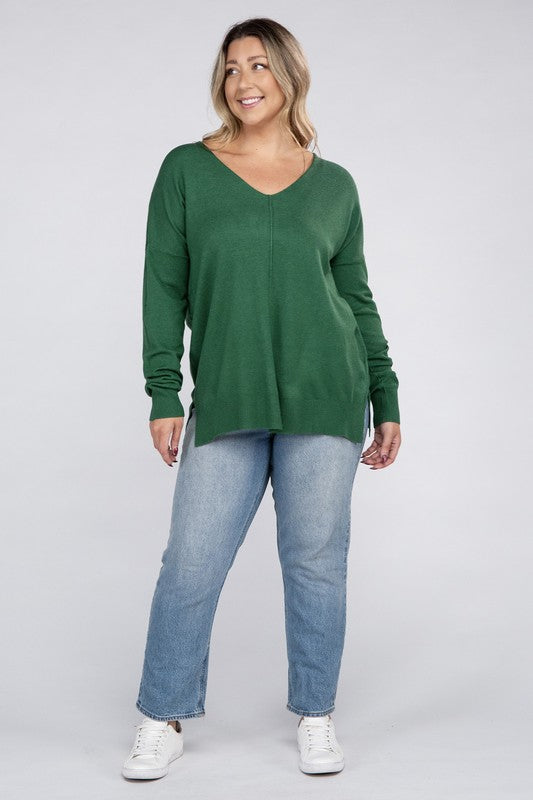 Plus Garment Dyed Front Seam Sweater - Zenana