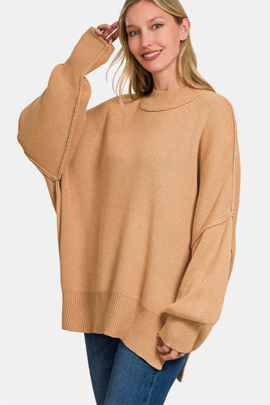 Zenana Side Sit Oversize Sweater - Brush