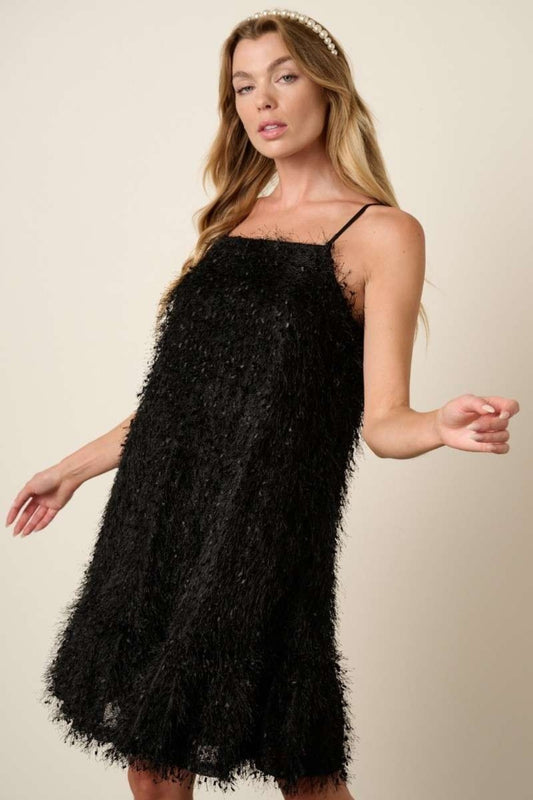 Mittoshop Feather Ruffle Hem Mini Cami Dress - Black