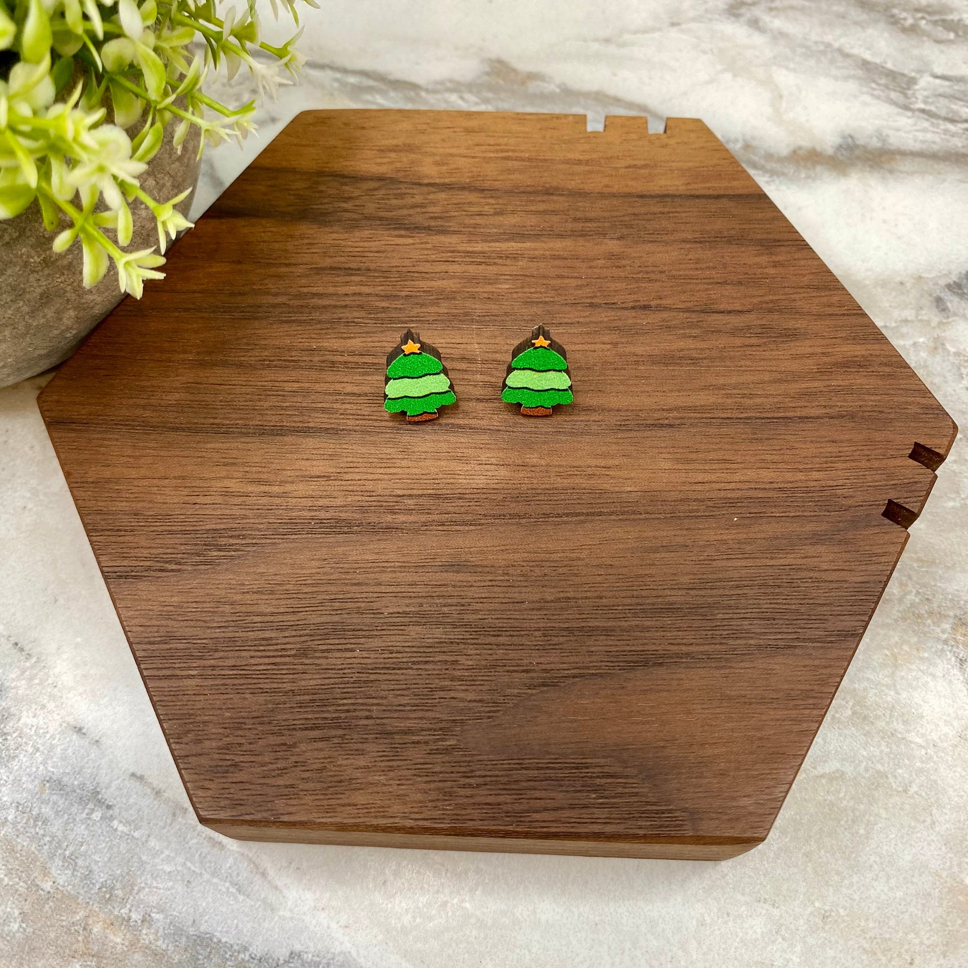 Wooden Stud Earrings - Christmas - Trees 