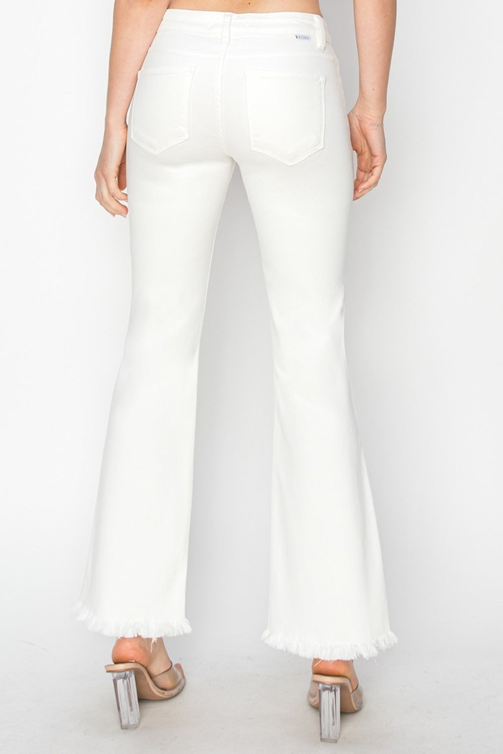 RISEN Full Size Tummy Control Crop Flare Step Hem Pants - White