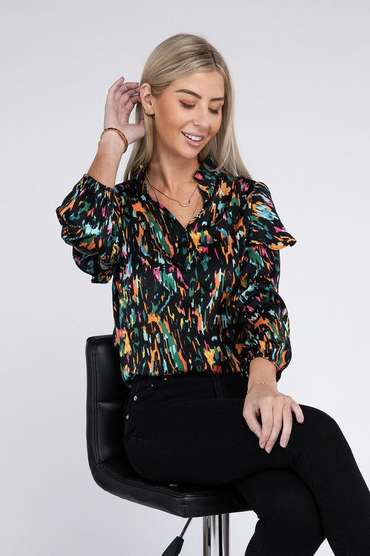 Multicolor Print Ruffle Blouse - Nuvi Apparel