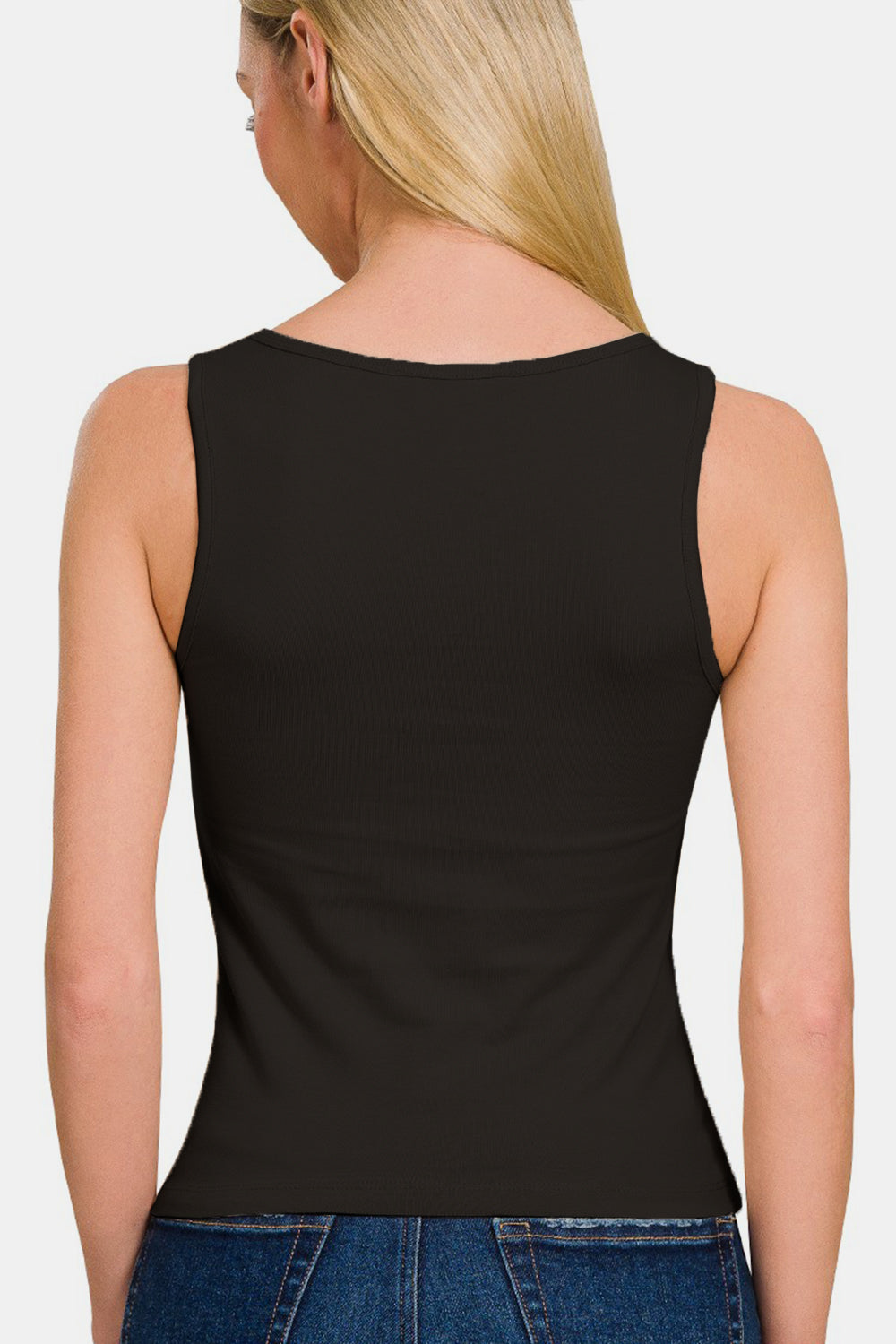 Zenana Square Neck Cropped Tank - Black