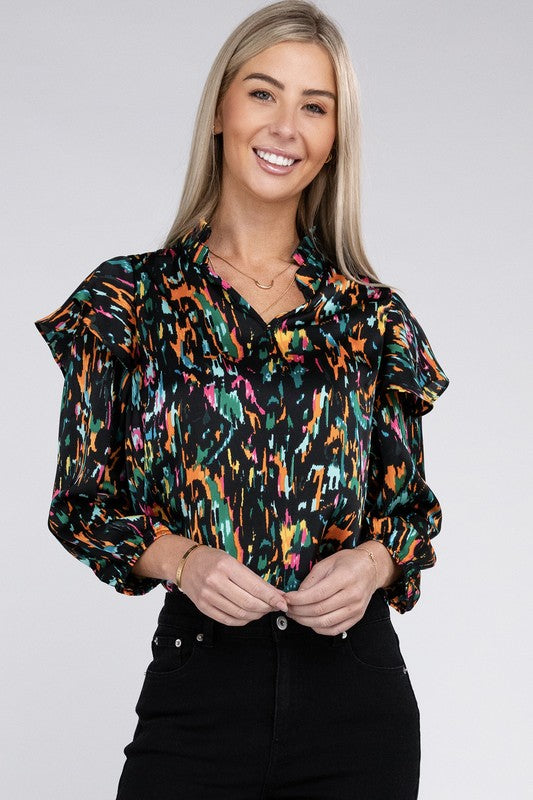 Multicolor Print Ruffle Blouse - Nuvi Apparel