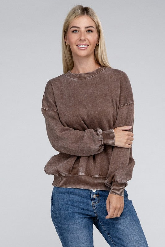 Acid Wash Fleece Oversized Pullover - Zenana