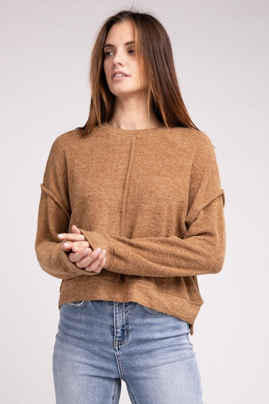 Brushed Melange Hacci Hi-Low Hem Sweater - Zenana