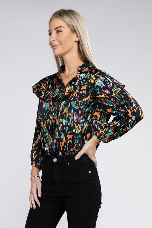 Multicolor Print Ruffle Blouse - Nuvi Apparel