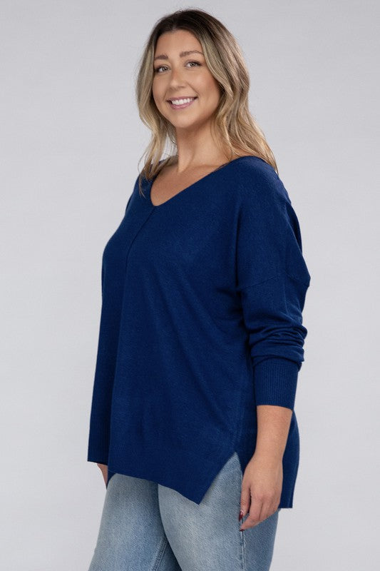 Plus Garment Dyed Front Seam Sweater - Zenana