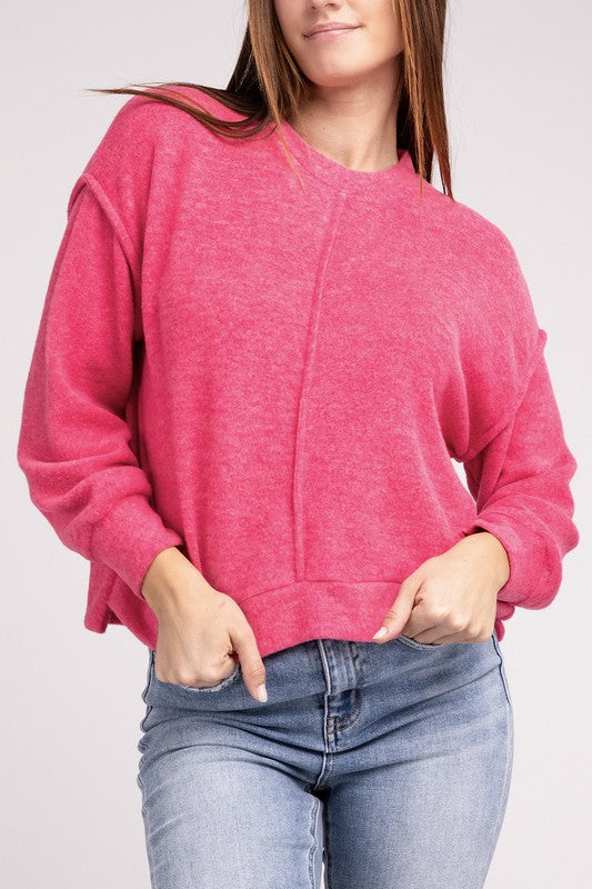 Brushed Melange Hacci Hi-Low Hem Sweater - Zenana