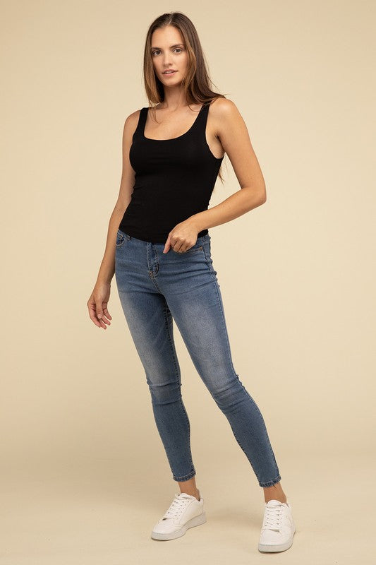 Double Layer Round Neck Tank Top - Zenana