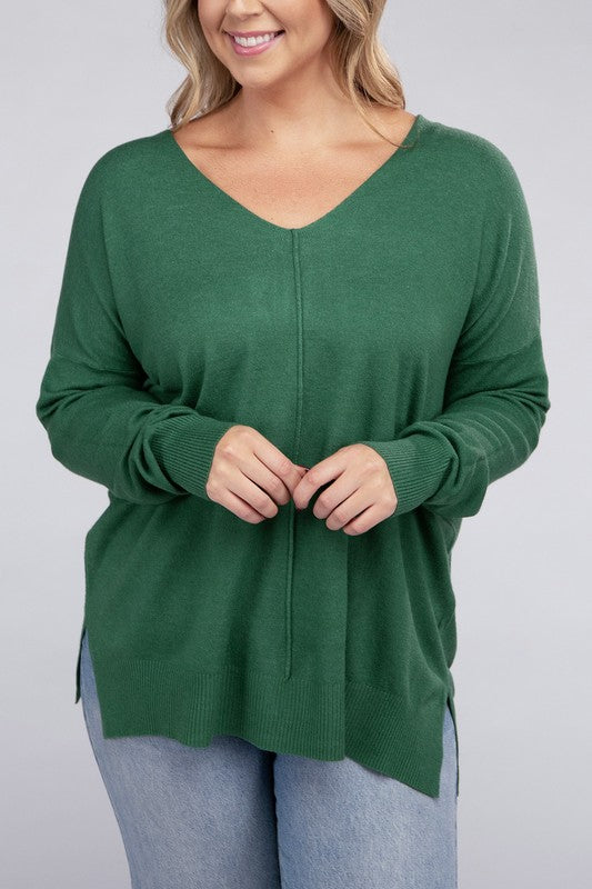 Plus Garment Dyed Front Seam Sweater - Zenana