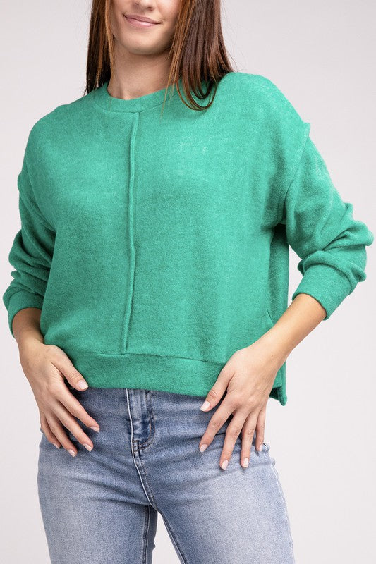 Brushed Melange Hacci Hi-Low Hem Sweater - Zenana