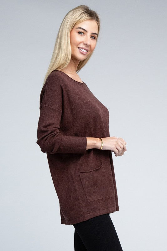 Viscose Front Pockets Sweater - Zenana