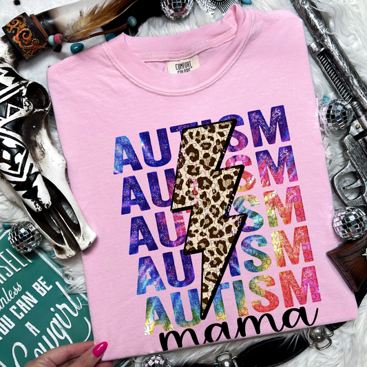 Autism Mama Stacked Leopard Bolt T-shirt