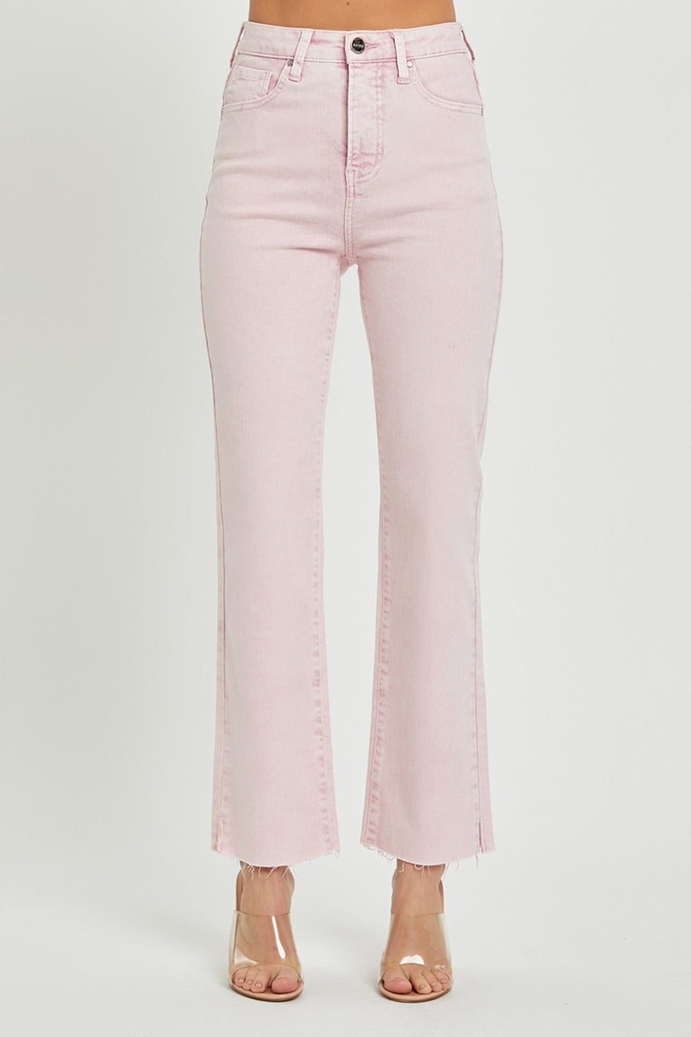 RISEN Full Size High Rise Tummy Control Straight Jeans- Acid Pink