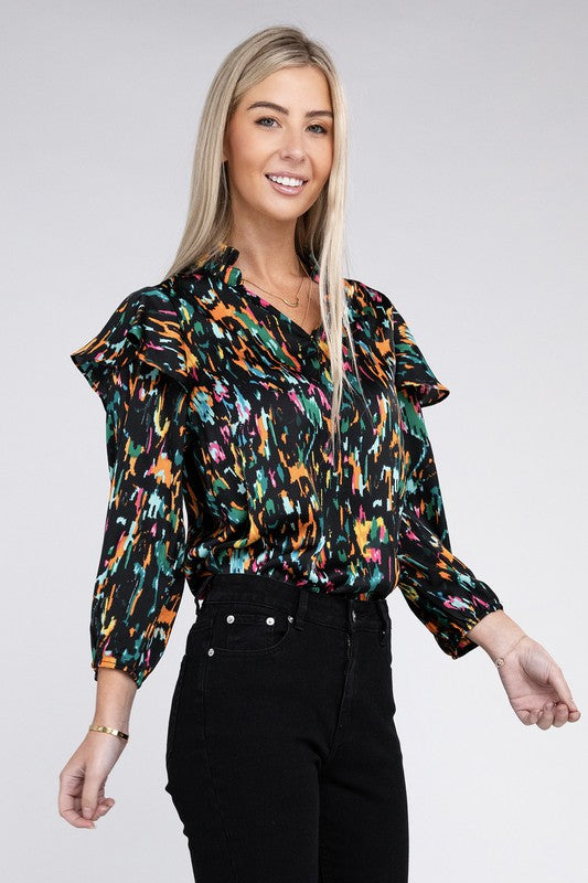 Multicolor Print Ruffle Blouse - Nuvi Apparel