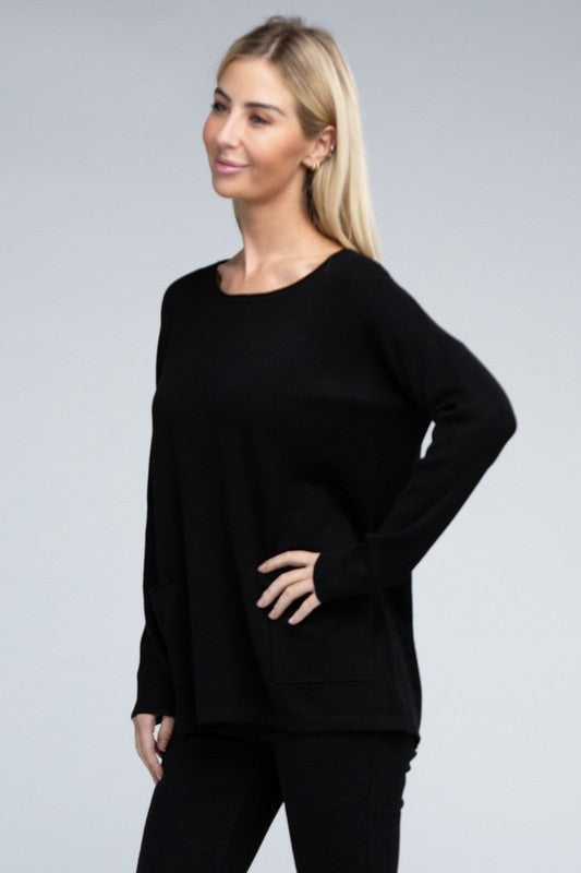 Viscose Front Pockets Sweater - Zenana