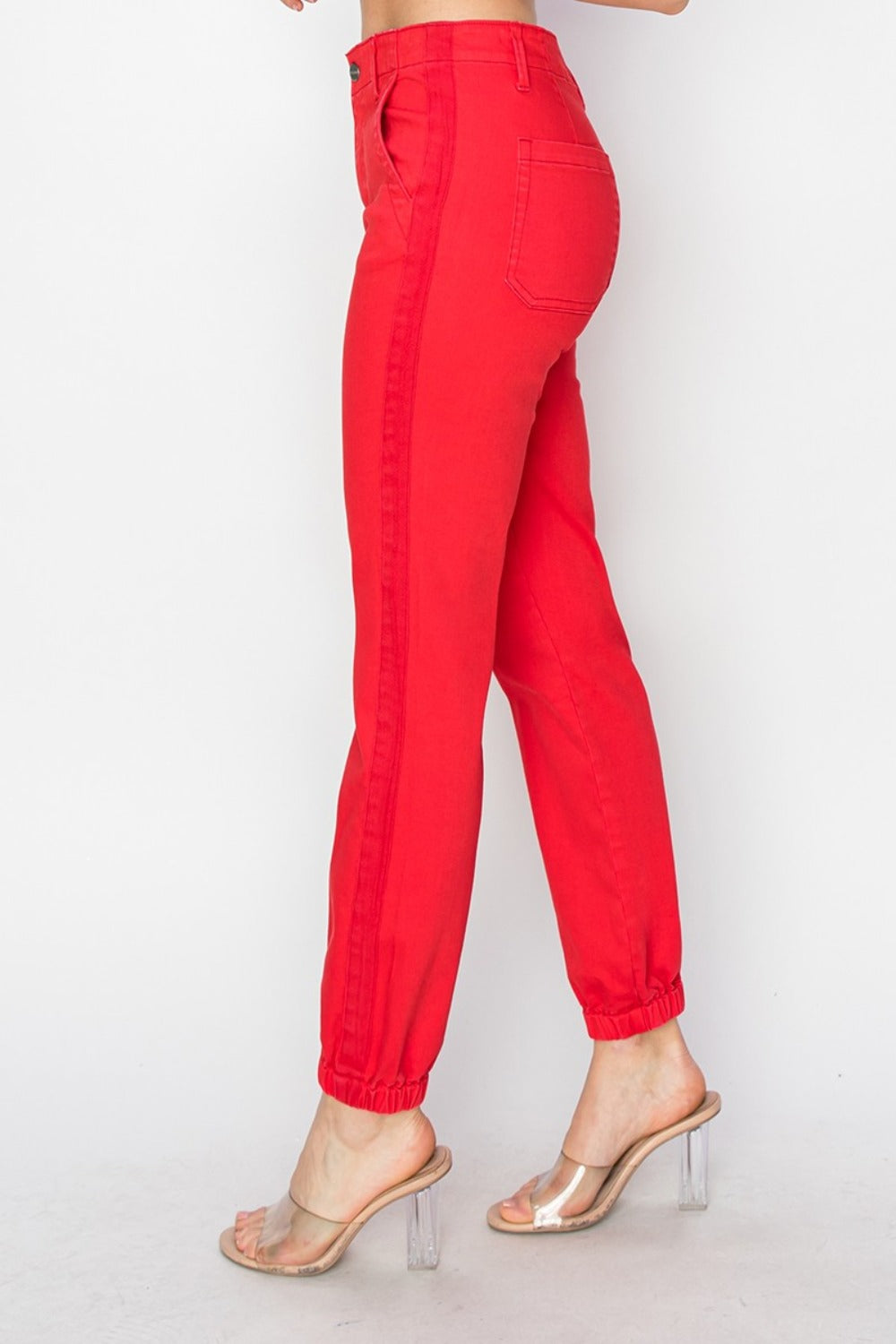 RISEN Full Size High Waisted Jogger Jeans - Scarlet