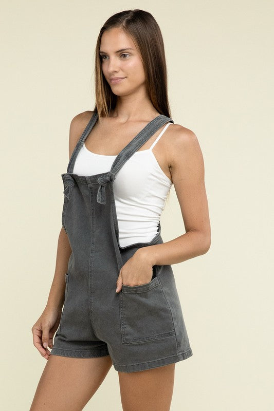 Washed Knot Strap Romper - Zenana