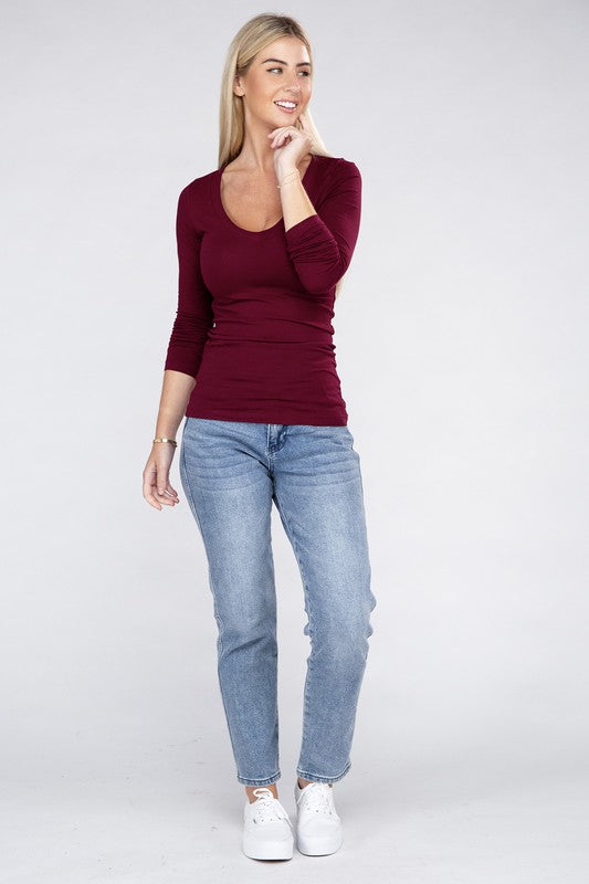 Essential V-Neck Long Sleeve T-Shirt - Ambiance Apparel