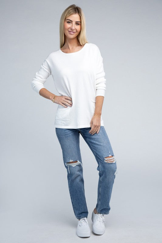 Viscose Front Pockets Sweater - Zenana