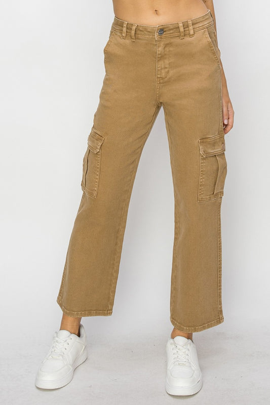 Risen Full Size High Rise Cargo Jeans - Mocha