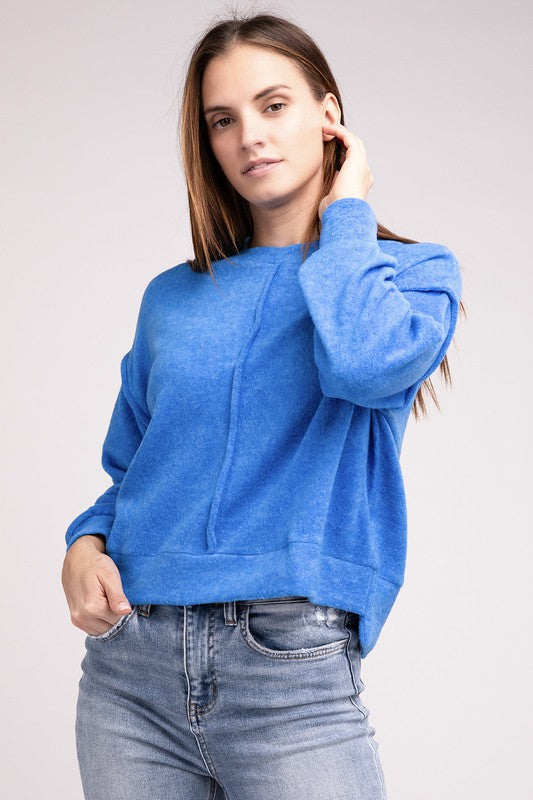 Brushed Melange Hacci Hi-Low Hem Sweater - Zenana