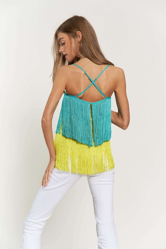 Fringe Overlay Cross Straps Party Cami Top - Davi & Dani