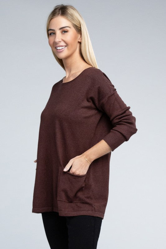 Viscose Front Pockets Sweater - Zenana