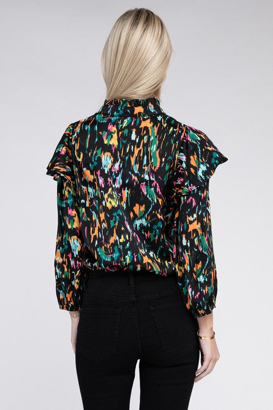 Multicolor Print Ruffle Blouse - Nuvi Apparel