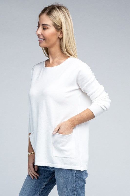 Viscose Front Pockets Sweater - Zenana