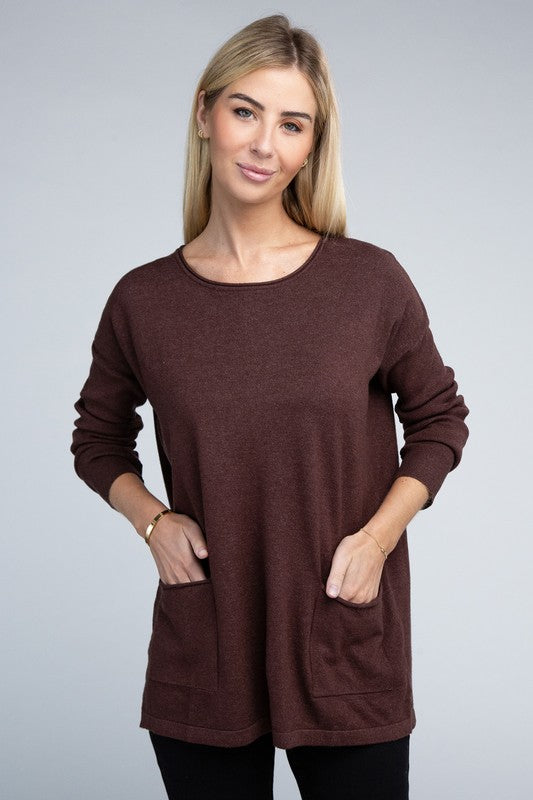 Viscose Front Pockets Sweater - Zenana