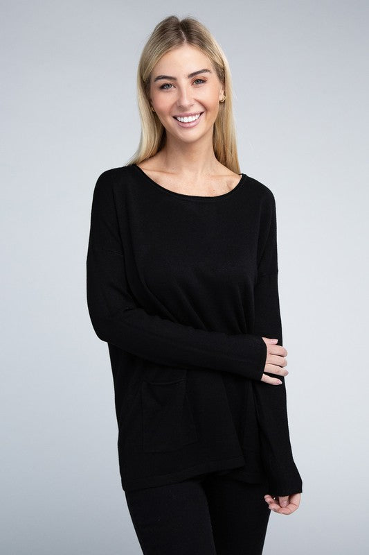 Viscose Front Pockets Sweater - Zenana