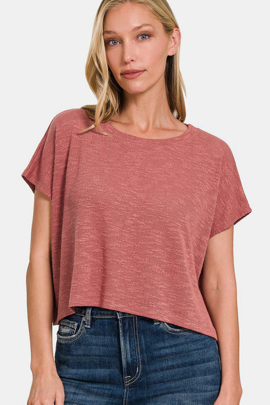 Zenana Round Neck Short Sleeve T-Shirt - Winter Rose