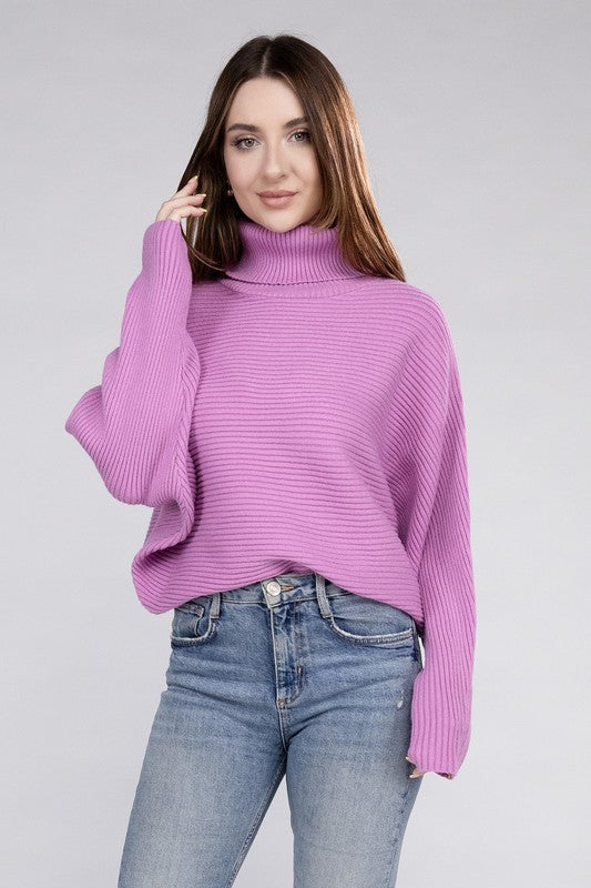 Viscose Dolman Sleeve Turtleneck Sweater - Zenana