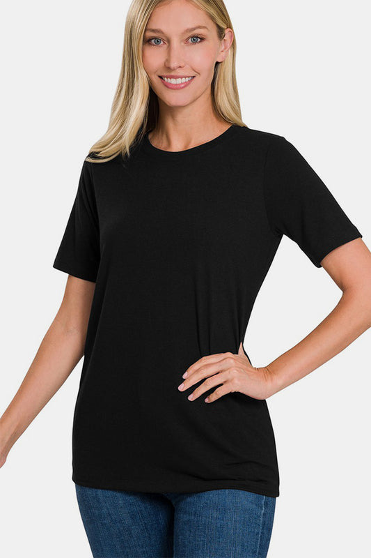 Zenana Full Size Crew Neck Short Sleeve T-Shirt - Black