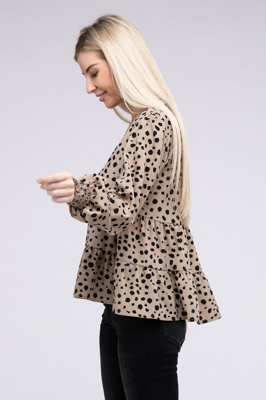 Leopard Print Ruffle Hem Blouse - Nuvi Apparel