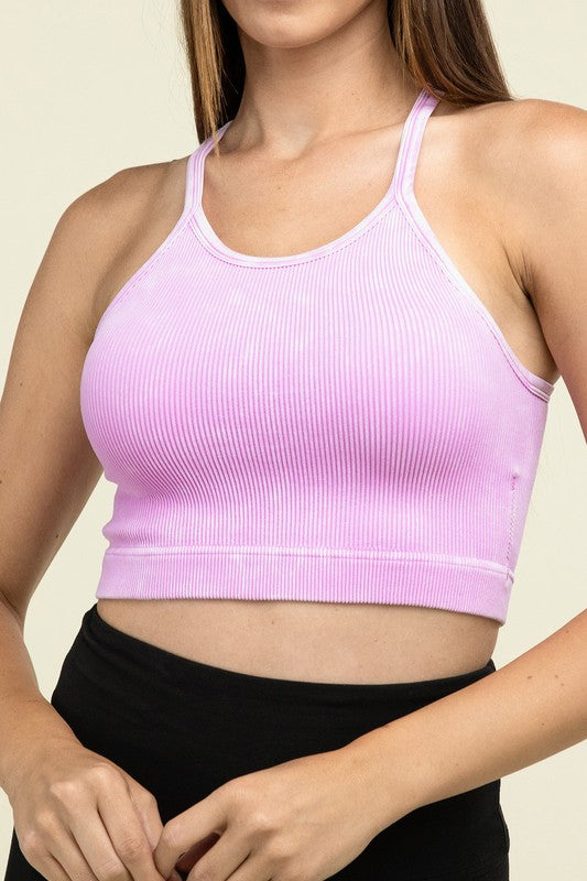 Washed Ribbed Seamless Cropped Cami Top - Zenana