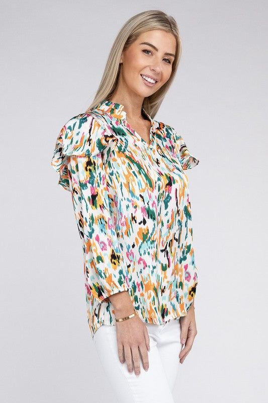 Multicolor Print Ruffle Blouse - Nuvi Apparel