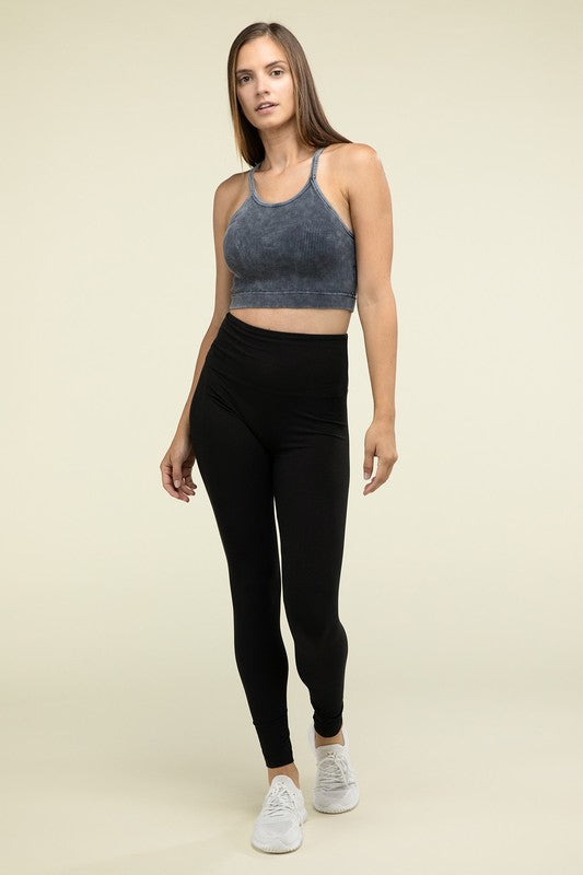 Washed Ribbed Seamless Cropped Cami Top - Zenana