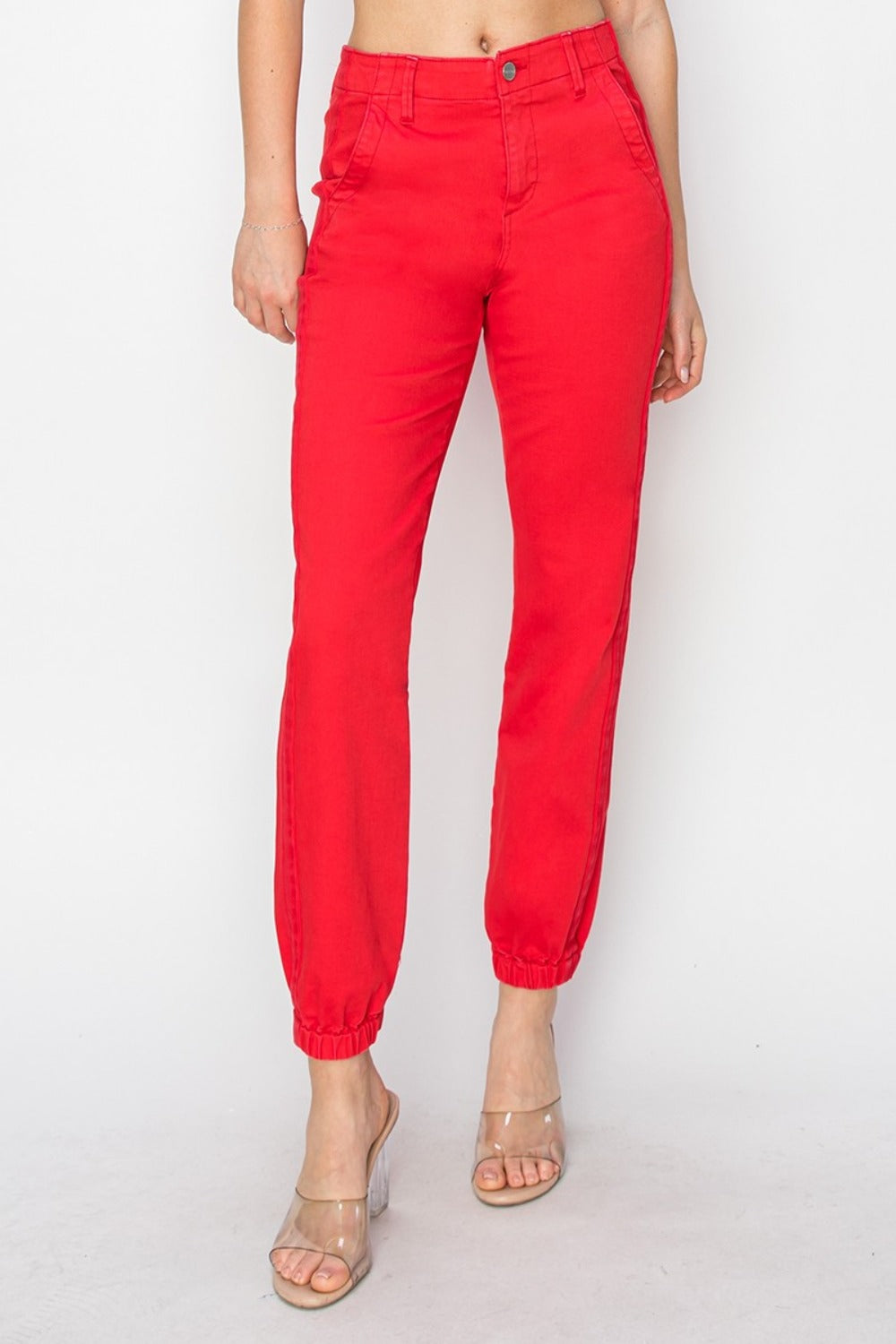 RISEN Full Size High Waisted Jogger Jeans - Scarlet