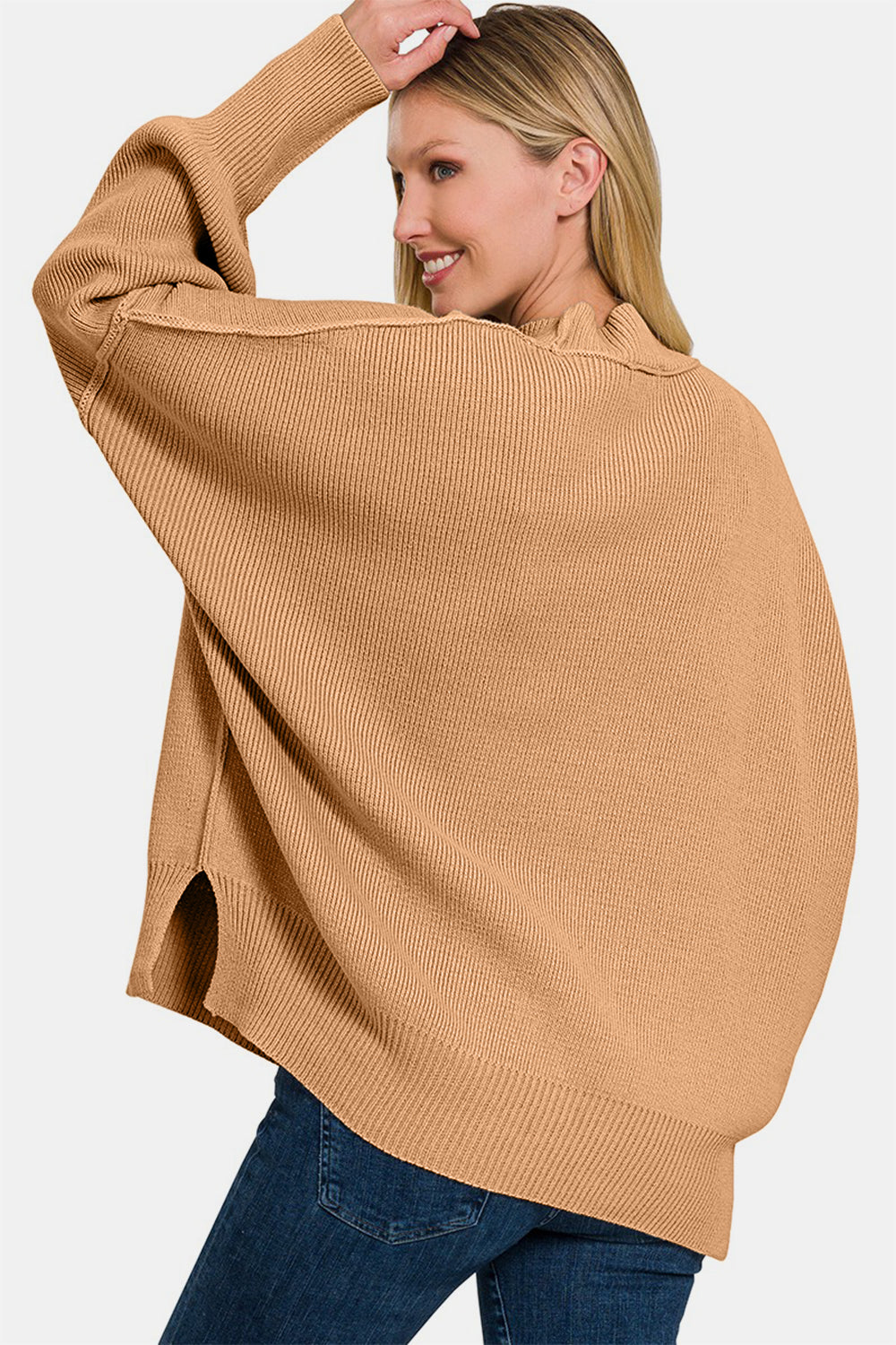 Zenana Side Sit Oversize Sweater - Brush