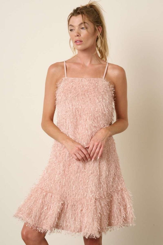 Mittoshop Feather Ruffle Hem Mini Cami Dress - Blush