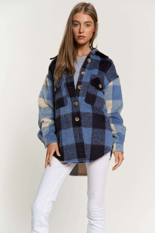 Plaid Chest Pocket Detail Shacket - Davi & Dani